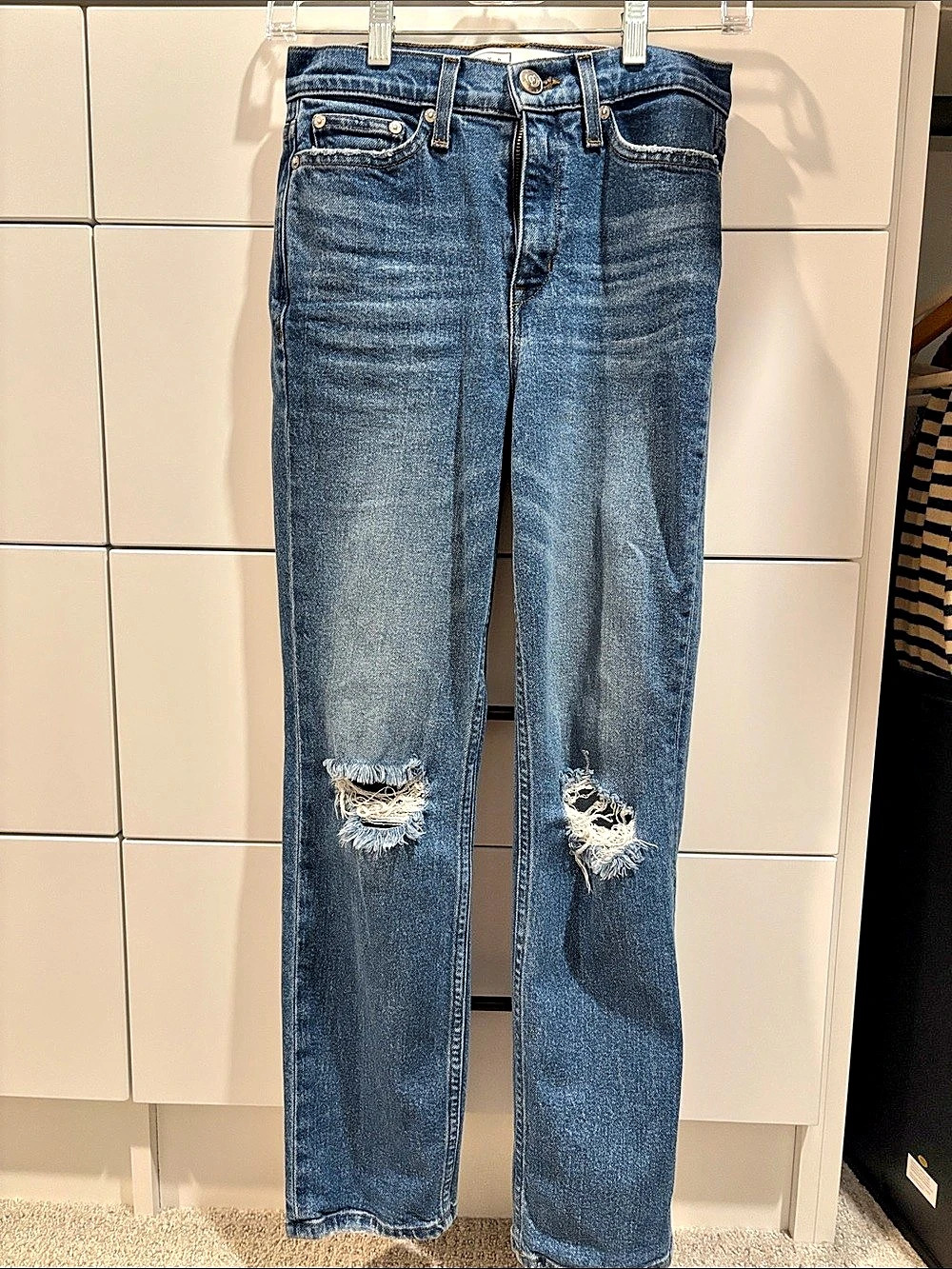 AYR The Yes Yes Yes Straight Leg Distressed Jeans in Blue Waist 25